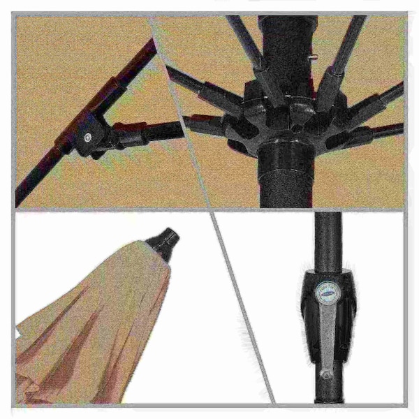 9' Bronze Aluminum Market Patio Umbrella, Olefin Champagne